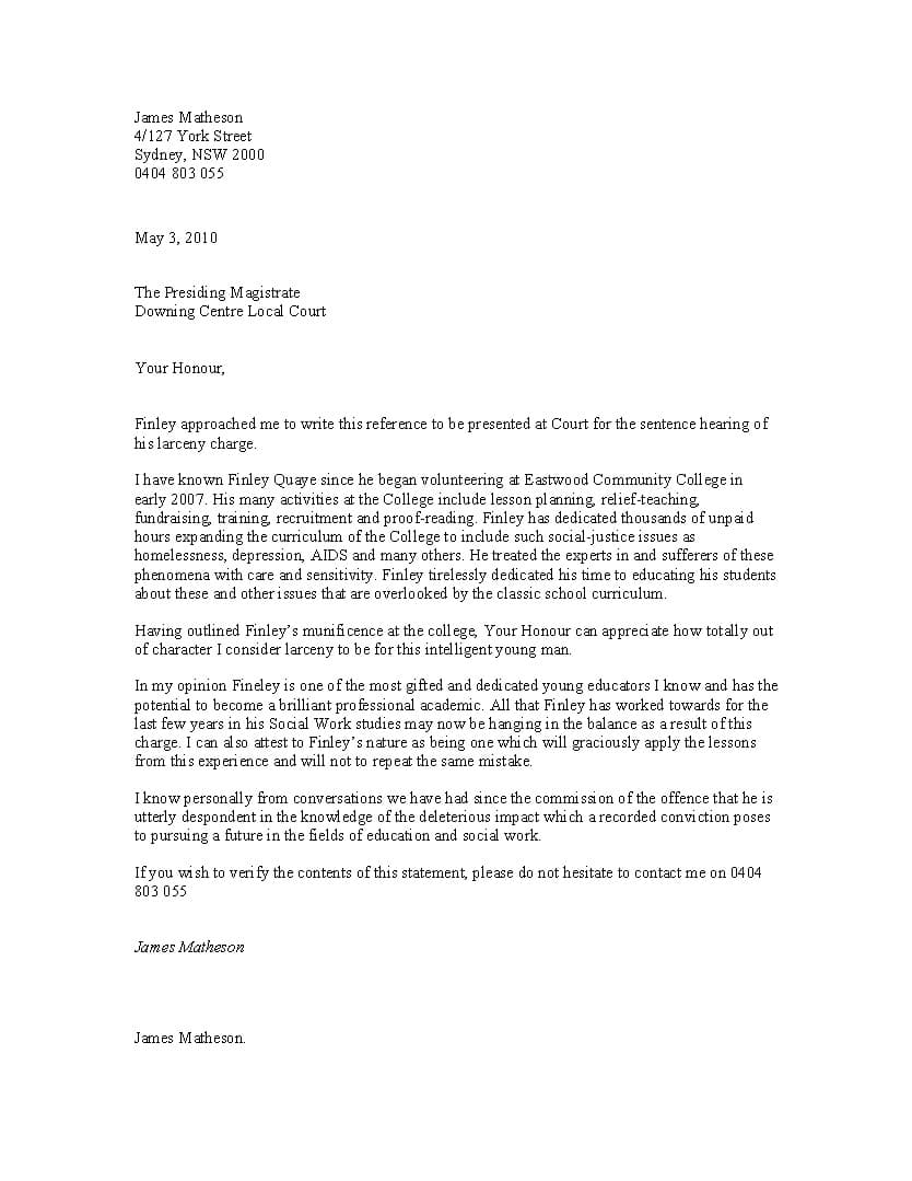 Character Reference Template Court Character Reference